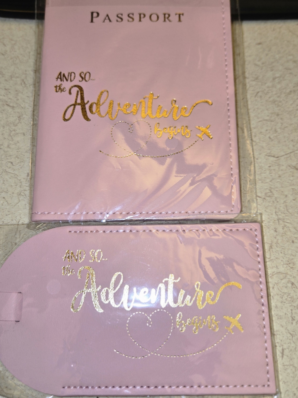 Pink Passport Holder & Luggage Tag Set - Adventure Design